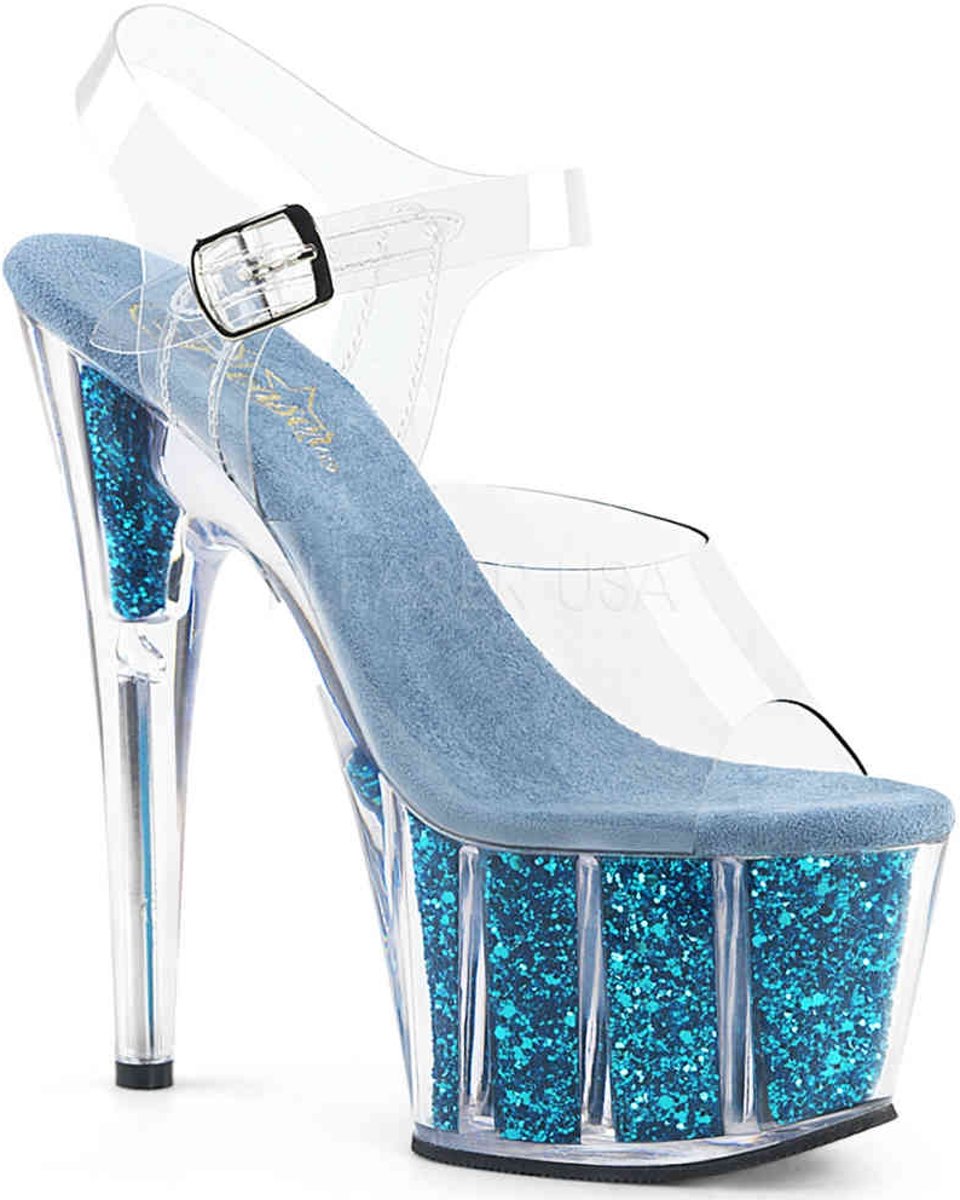 EU 36 = US 6 | ADORE-708G | 7 Heel, 2 3/4 PF Ankle Strap Sandal w/ Glitter Inserts